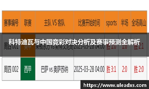 科特迪瓦与中国竞彩对决分析及赛事预测全解析